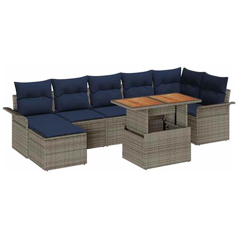 Set Divano da Giardino 8 pcs Grigio e Blu Navy polyrattan - Foto 1