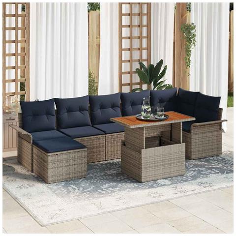 Set Divano da Giardino 8 pcs Grigio e Blu Navy polyrattan - Foto 2
