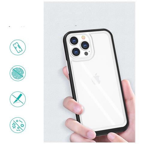 Custodia Trasparente 3in1 Per Iphone 13 Pro Max, Cover In Gel Con Cornice, Nera - Foto 2