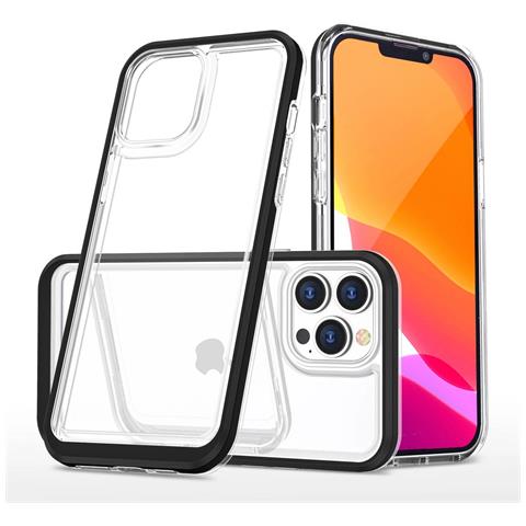 Custodia Trasparente 3in1 Per Iphone 13 Pro Max, Cover In Gel Con Cornice, Nera - Foto 5