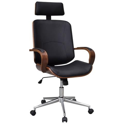 Sedia Da Ufficio Girevole In Legno Curvato Ed Ecopelle Con Poggiatesta - Foto 1