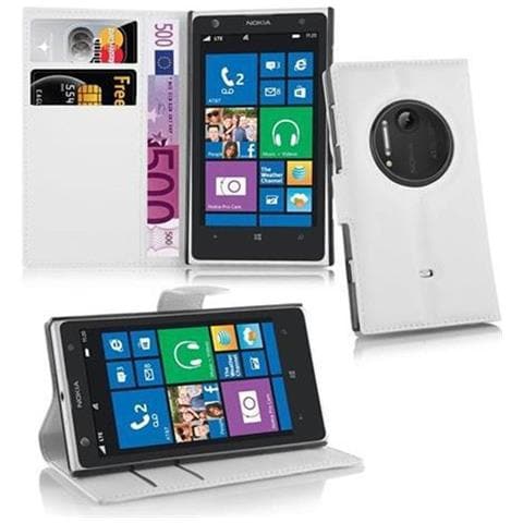 Custodia Compatibile Con Nokia Lumia 1020 In Magnesio Bianco - Coperchio Protettivo In Ecopelle Testurizzata E Tasca Per Carte Di Credito - Foto 1