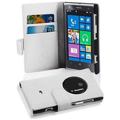 Custodia Compatibile Con Nokia Lumia 1020 In Magnesio Bianco - Coperchio Protettivo In Ecopelle Testurizzata E Tasca Per Carte Di Credito - Foto 4