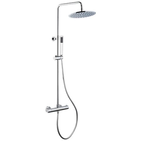 Colonna Doccia Attrezzata Ottone Cromato Soffione Tondo Doccetta Rubinetto Termostatico - Foto 2