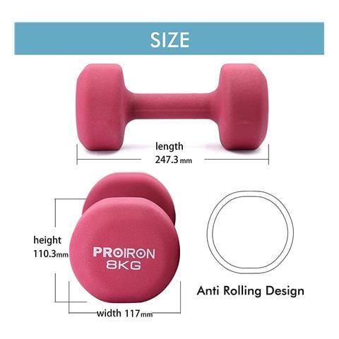 Prkned08k Set Di Pesi Con Manubri, 2 Pezzi, 8 Kg, Vino Rosso, Neoprene - Foto 30