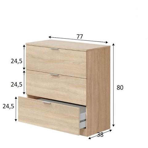 Cassettiera Whittier, Cassettiera Camera Da Letto, Settimino A 3 Cassetti, 77x38h80 Cm, Rovere - Foto 4