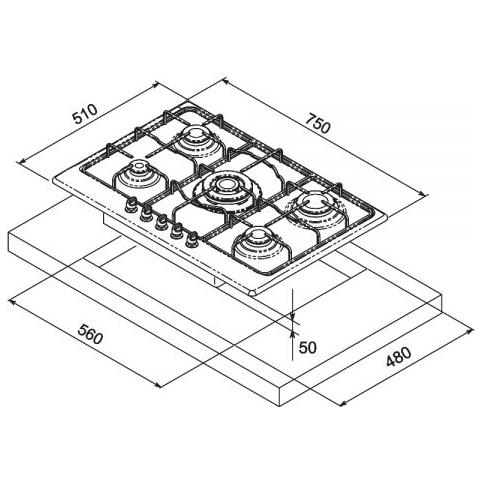 Star 75 Marrone, Crema Da incasso 75 cm Gas 5 Fornello (i) - Foto 2