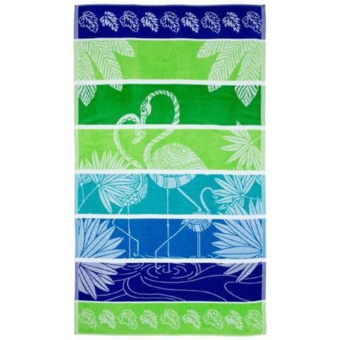 Telo Mare Jacquard Spugna Asciugamano Spiaggia Disegno Flamingo Family Telo Mare Verde - Foto 1