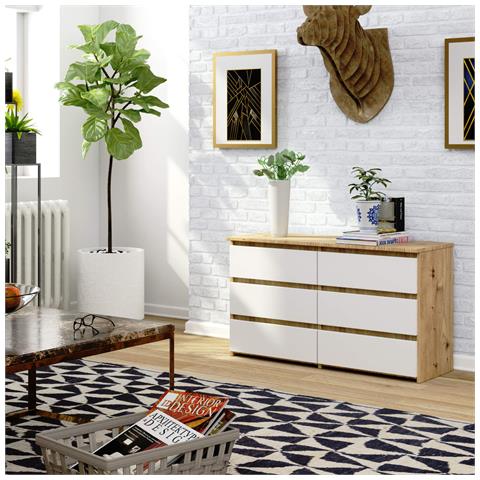 Cassettiera CL100, 6 cassetti, 100x35x57 cm, Colore Quercia Artisan e Bianco - Foto 4