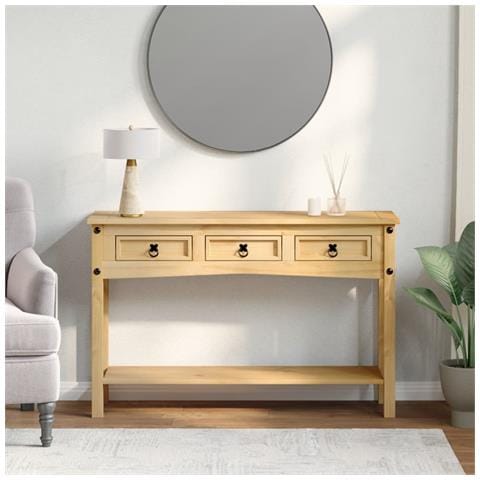 Tavolino Consolle Corona 114x34,5x73 Cm Legno Massello Di Pino - Foto 3