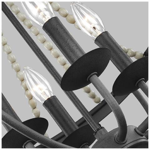 Lampadario Classico Nori Acciaio Zinco Scuro Anticato Legno Grigio 4 Luci E14 - Foto 2