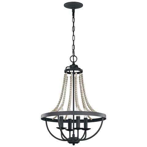 Lampadario Classico Nori Acciaio Zinco Scuro Anticato Legno Grigio 4 Luci E14 - Foto 1