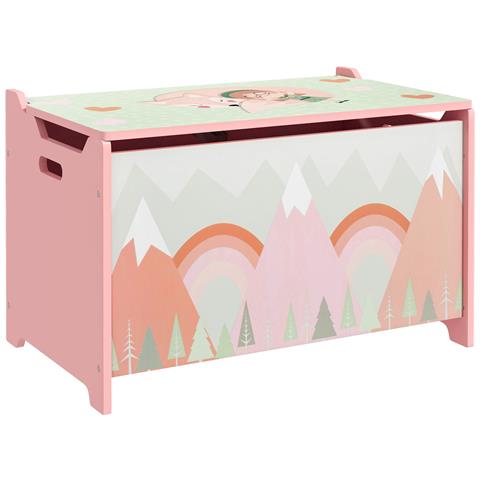 Baule Portagiochi Per Bambini Con Coperchio E Cerniera Di Sicurezza In Mdf, 60x37x39cm, Rosa - Foto 1