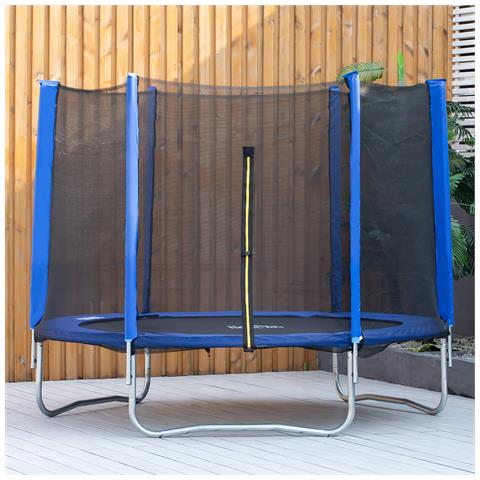 Trampolino Elastico Esterni Con Rete Di Sicurezza E Pali Imbottiti Per Adulti E Bambini, 244x244x205cm - Foto 1