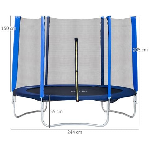 Trampolino Elastico Esterni Con Rete Di Sicurezza E Pali Imbottiti Per Adulti E Bambini, 244x244x205cm - Foto 2