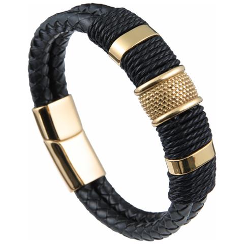 Confezione Da 1 Bracciale In Corda Di Cuoio In Acciaio Inossidabile Intrecciato Punk 22 Cm - Foto 1