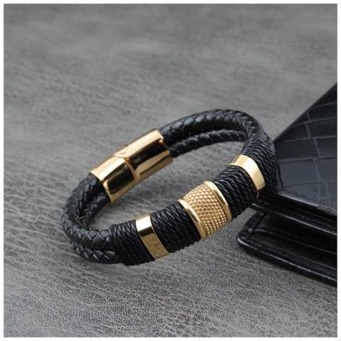 Confezione Da 1 Bracciale In Corda Di Cuoio In Acciaio Inossidabile Intrecciato Punk 22 Cm - Foto 4