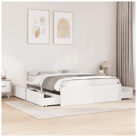 Letto Senza Materasso Bianco 160x200 Cm Legno Massello Di Pino - Foto 1