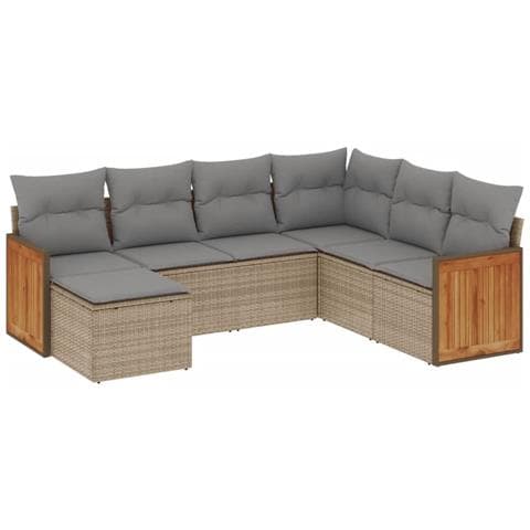 Set Divani Da Giardino 7 Pz Con Cuscini Beige In Polyrattan - Foto 2