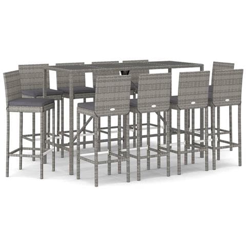Set Bar da Giardino 11 pz con Cuscini in Polyrattan Grigio - Foto 1
