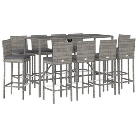 Set Bar da Giardino 11 pz con Cuscini in Polyrattan Grigio - Foto 8