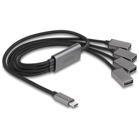 Hub a 4 porte con cavo USB 2.0 e connettore USB Type-C 60 cm - Foto 1