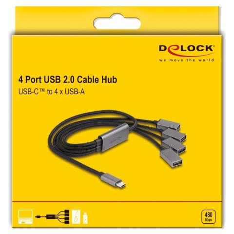 Hub a 4 porte con cavo USB 2.0 e connettore USB Type-C 60 cm - Foto 2