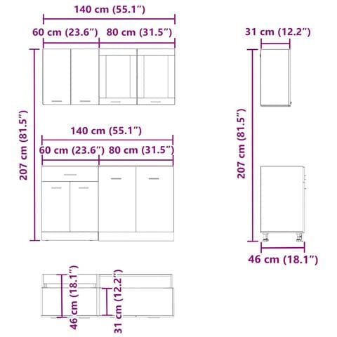 Set di Mobili da Cucina 4 pz Legno Antico in Truciolato - Foto 10