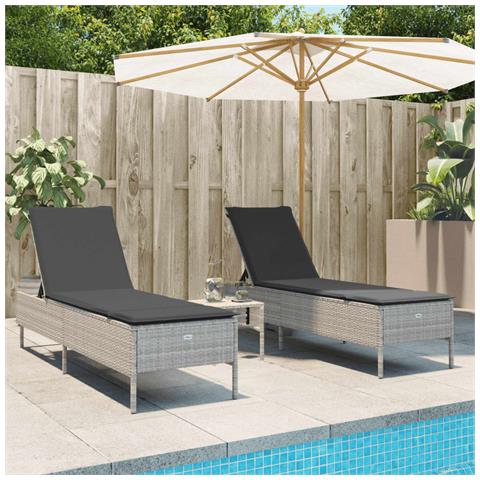 Set Lettini Prendisole Con Cuscini 3pz Grigio Chiaro Polyrattan - Foto 1