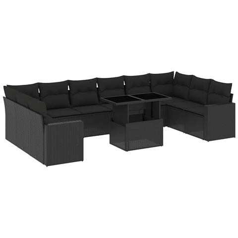 Set Divani Da Giardino 11 Pz Con Cuscini In Polyrattan Nero - Foto 2
