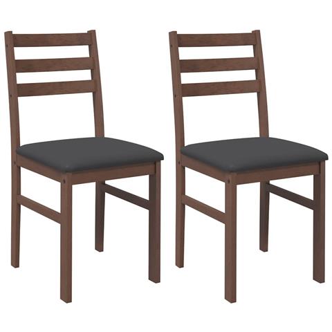 Sedie Da Pranzo Con Cuscini 2pz Marrone Legno Massello Di Hevea - Foto 1