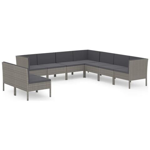 Set Divani Da Giardino 9 Pz Con Cuscini In Polyrattan Grigio - Foto 1