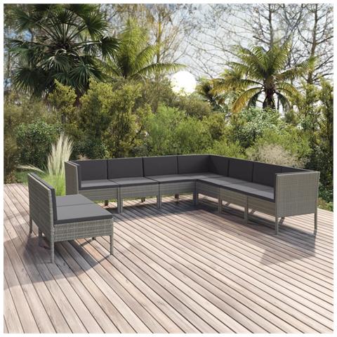 Set Divani Da Giardino 9 Pz Con Cuscini In Polyrattan Grigio - Foto 6