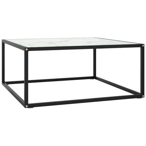 Tavolino Da Salotto Nero Con Vetro Marmo Bianco 80x80x35 Cm - Foto 2