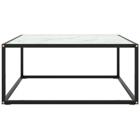 Tavolino Da Salotto Nero Con Vetro Marmo Bianco 80x80x35 Cm - Foto 1
