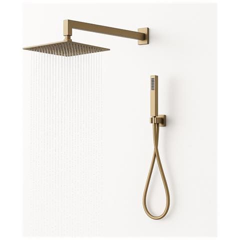 Set Per Doccia Soffione Quadro In Acciaio Inox 25x25 Millimetri Color Oro *** Finitura- : Oro Matt Satinato - Foto 1