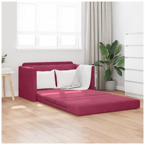Divano Letto da Terra 2-in-1 Rosso Vino 124x204x61 cm Velluto - Foto 2