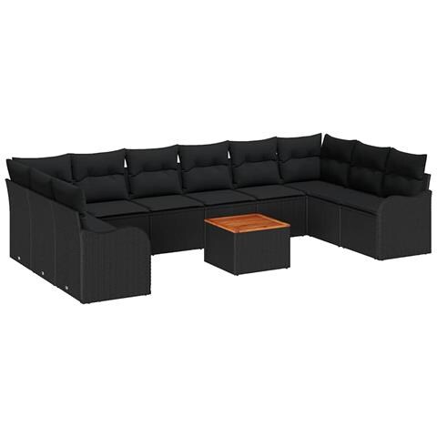 Set Divano da Giardino  da 11 Pezzi con Cuscini in Polyrattan Nero, Divano da Giardino a 2 Posti  con Contenitore & Cuscini in Polyrattan Nero - Foto 1