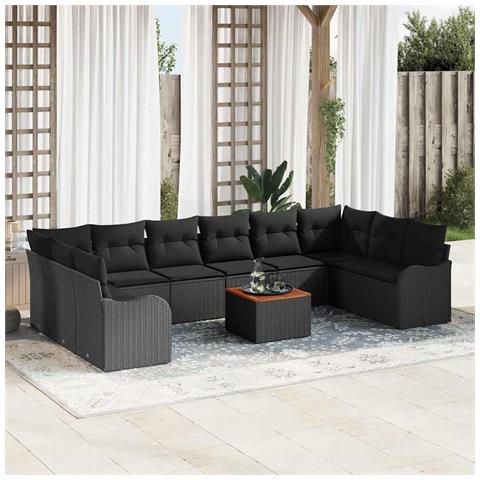 Set Divano da Giardino  da 11 Pezzi con Cuscini in Polyrattan Nero, Divano da Giardino a 2 Posti  con Contenitore & Cuscini in Polyrattan Nero - Foto 2