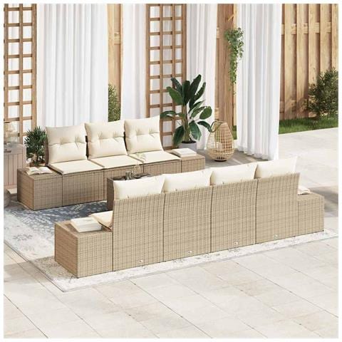 Set Divano da Giardino 8 Pezzi con Cuscini Beige Polyrattan - Foto 2