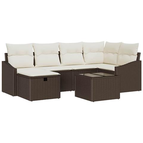 Set divano giardino 7 pezzi con cuscini marrone in polyrattan - Foto 1