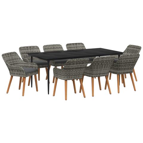 Set da pranzo da giardino 9 pezzi in rattan grigio - Foto 1