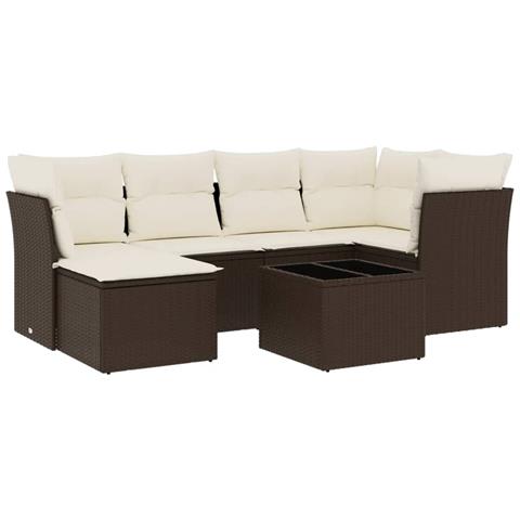 Set Divani da Giardino 7 pz con Cuscini Marrone in Polyrattan - Foto 1