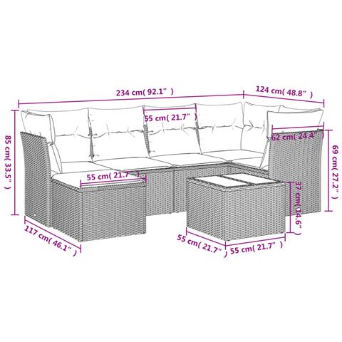 Set Divani da Giardino 7 pz con Cuscini Marrone in Polyrattan - Foto 3