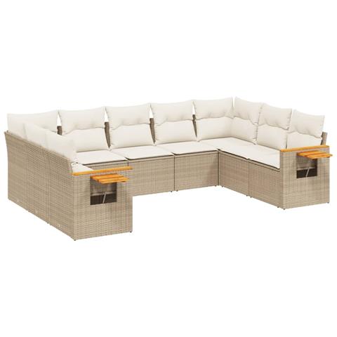 Set Divano da Giardino 9 pz con Cuscini Beige in Polyrattan - Foto 1
