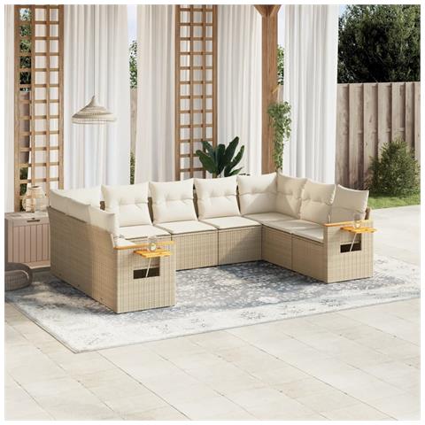 Set Divano da Giardino 9 pz con Cuscini Beige in Polyrattan - Foto 2