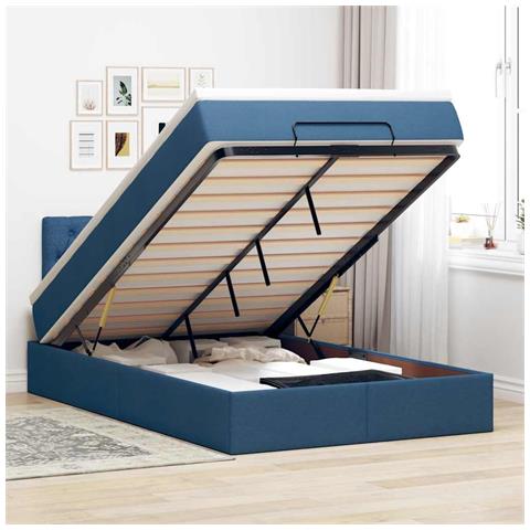 Pouf Letto con Materasso Blu 120x200 cm in Tessuto - Foto 2