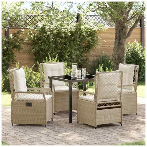 Set da Pranzo per Giardino 5 pcs Beige polyrattan - Foto 2