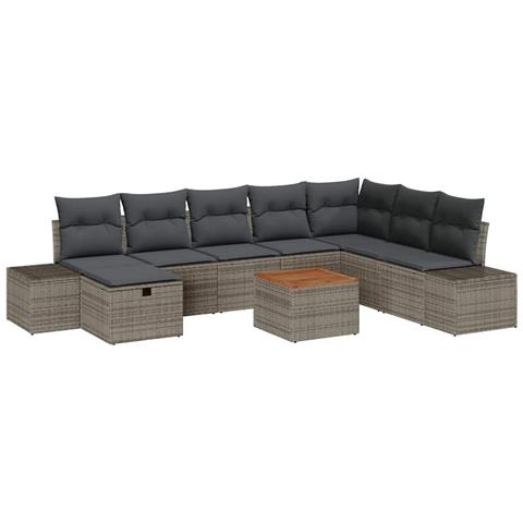 Set Divano da Giardino con cuscino 9 pcs Grigio Poly Rattan - Foto 1