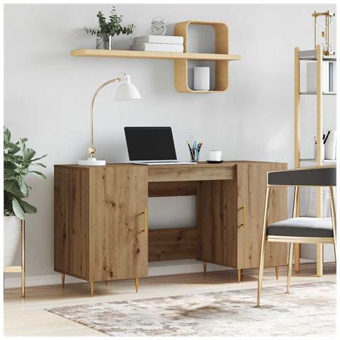 Scrivania rovere artigianale 140 x 50 x 75 cm Legno multistrato - Foto 2